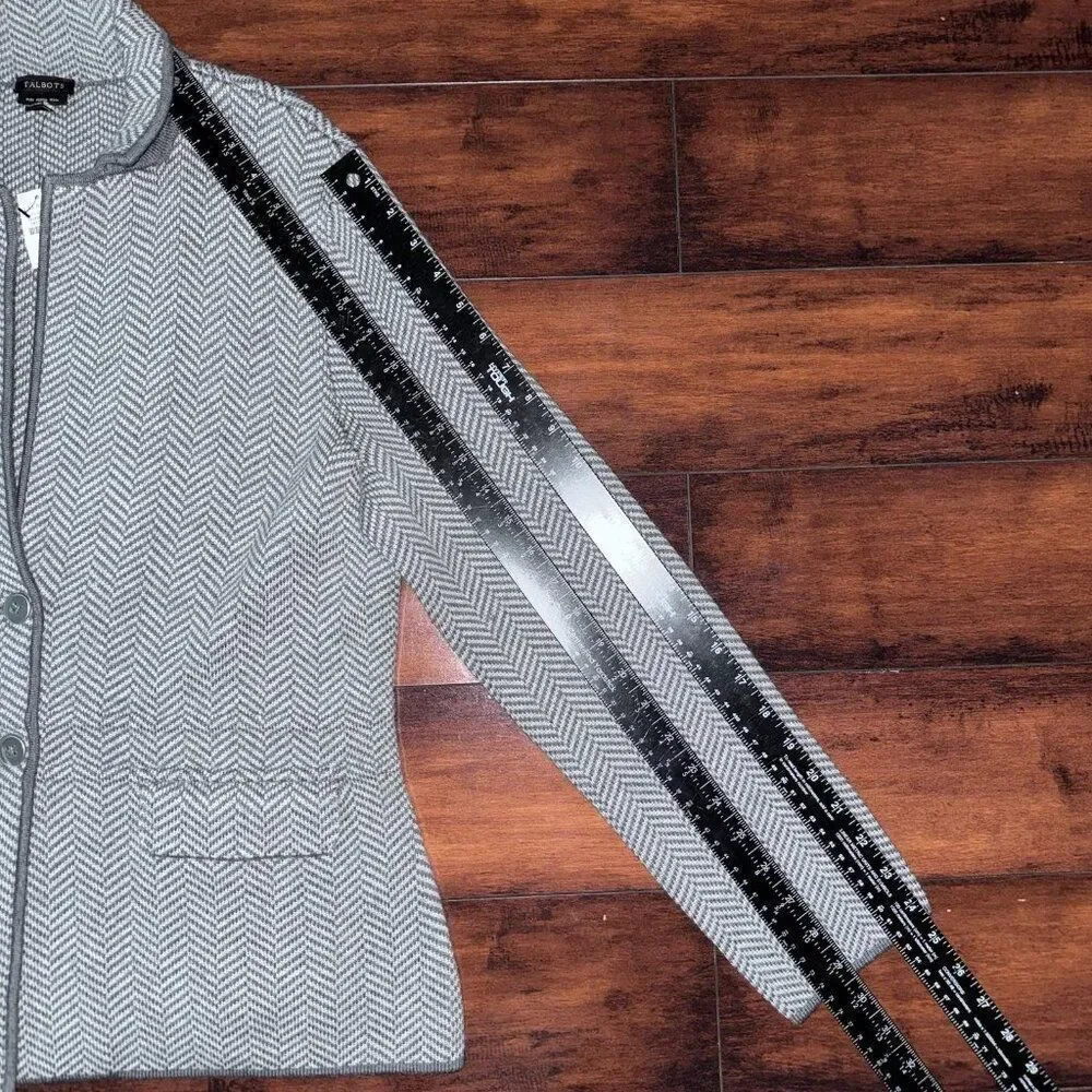 NWT Talbots 100% Merino Wool Knit Cardigan Blazer Gray Button Front Size L